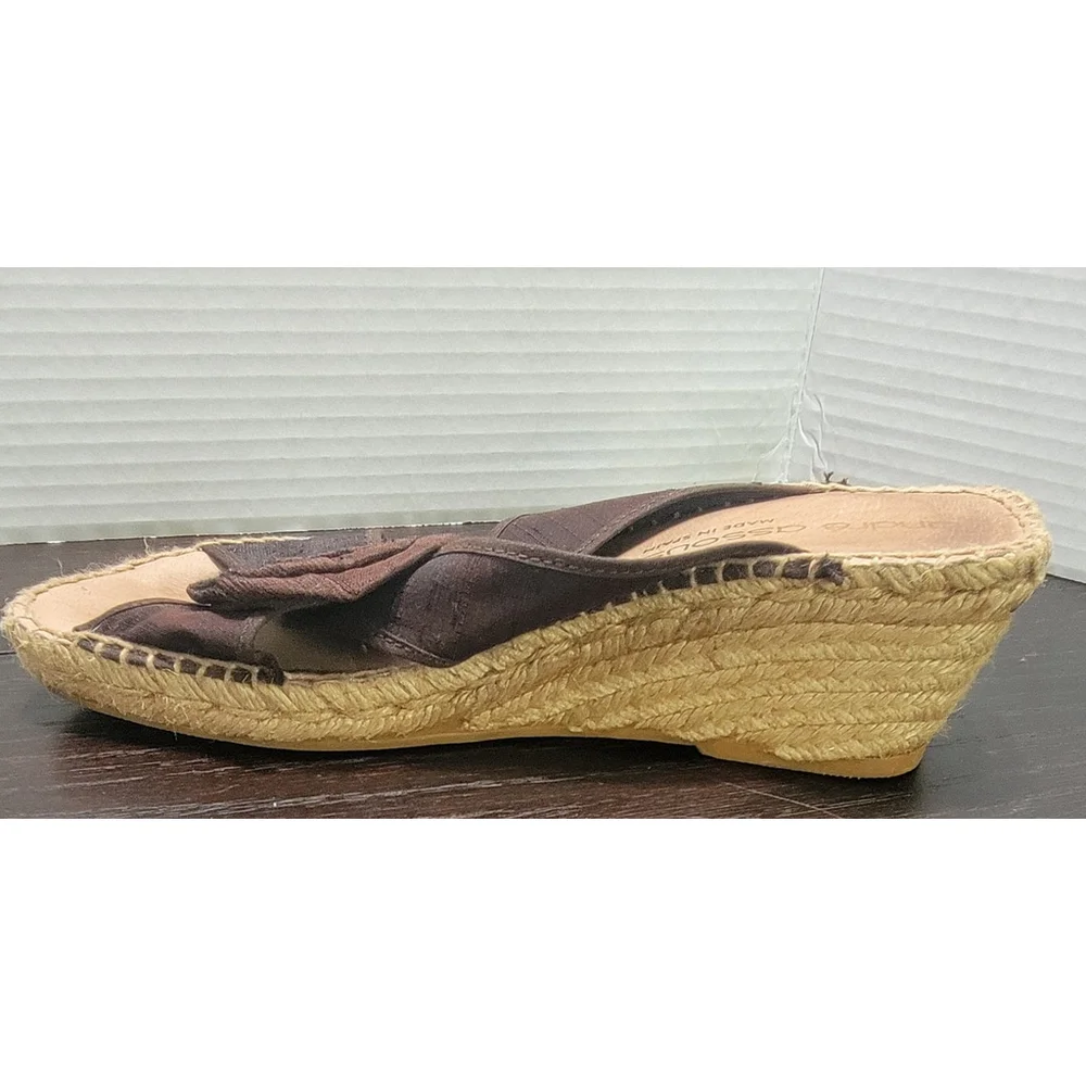 Andre Assous Brown Silk Flower Espadrille Wedge Sandals Size 10